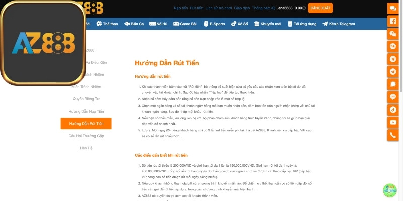 Điều kiện rút tiền từ tài khoản Az888