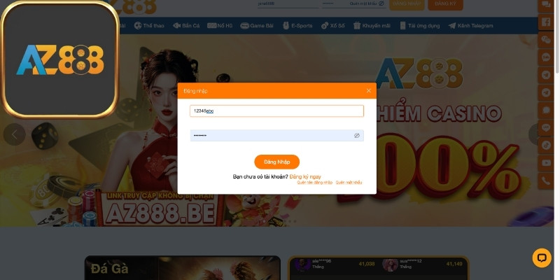 Hướng dẫn đăng nhập Az888 trên website